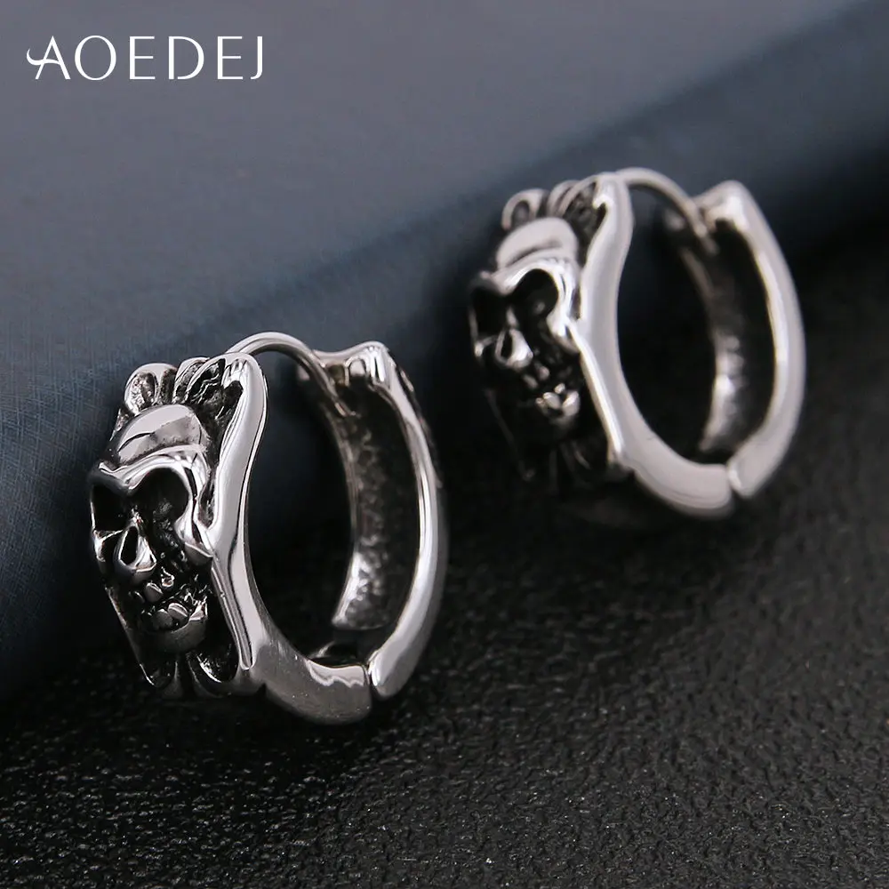 AOEDEJ, черный череп, маленькие серьги-кольца, мужские, нержавеющая сталь, Huggie, серьги-кольца для мужчин, s, панк, 12 мм, Brincos Para As Mulheres