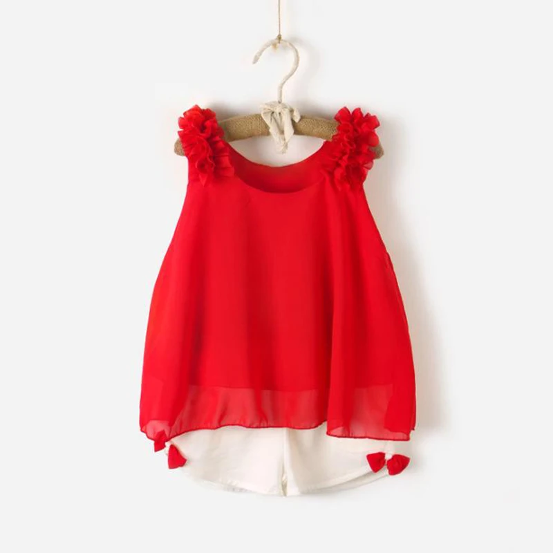 Комплект одежды для девочек сезон лето шифоновые спортивный костюм без рукавов