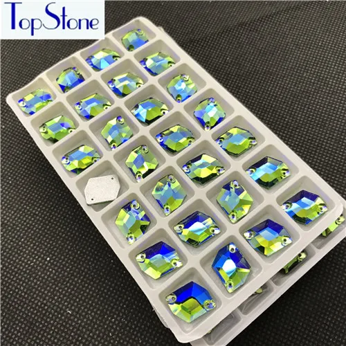 grass green ab Стразы Topstone Cosmic с пришивным стеклом 13x17 мм 28 шт. все цвета с плоским основанием 2 отверстия пришивные камни для костюмированного платья - Цвет: grass green ab