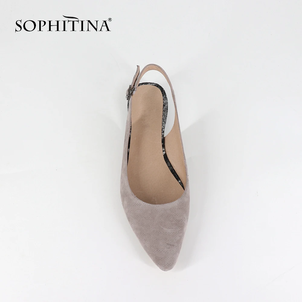 SOPHITINA/Летняя обувь на весну и лето 2019г.; Женские сандалии с перфорацией на плоской подошве; Новая модная женская обувь из натуральной замши с острым носком и открытой пяткой; Босоножки больших размеров36-44; SC23