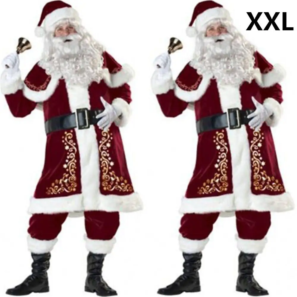 XXXL Утепленный Золотой бархатный костюм Санта-Клауса XLL, роскошный мужской Рождественский комплект из 8 предметов, нарядный костюм, Рождественский костюм Санта-Клауса - Цвет: XXXL