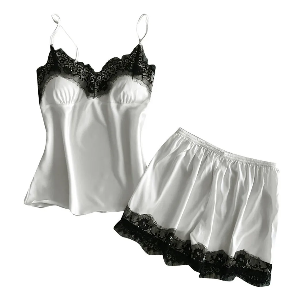 Женский атласный слинг пижамы комплекты сексуального женского белья кружевной