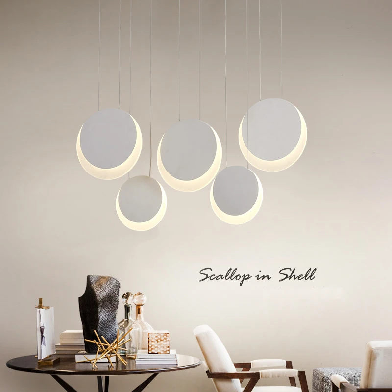 Led Pendant lamp Hanging light White Circular Moon Dimming For Dining Room Kitchen Bar counter lamparas | Лампы и освещение