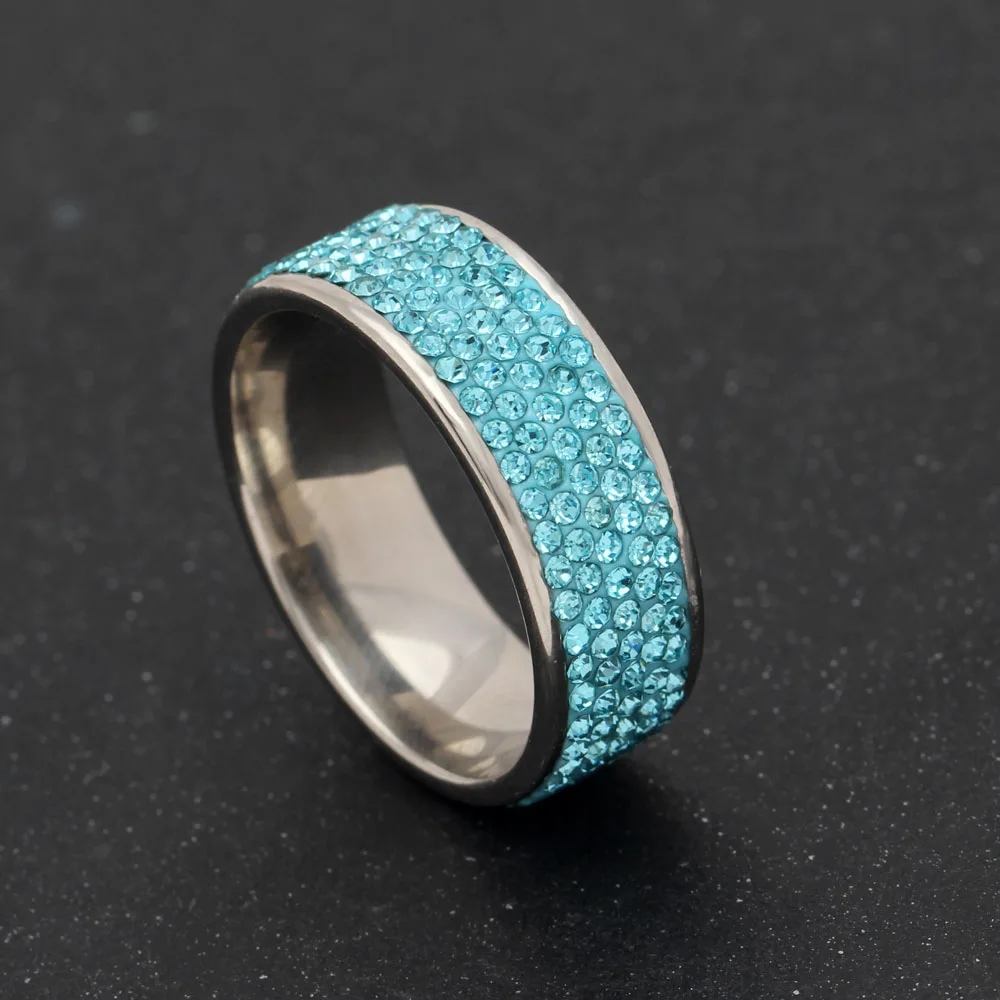Кольцо женское из нержавеющей стали с кристаллами 5 рядов 2017|stainless steel ring|rings for