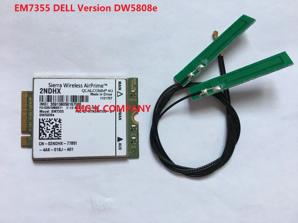 JINYUSHI For  Gobi5000 EM7355 DW5808e +2pcs NGFF antenna LTE/EVDO/HSPA+42Mbps NGFF Card 4G Module for D ELL  venue 11