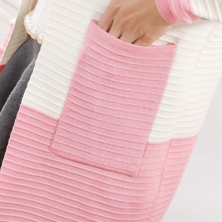 Women's Cotton Top Medium-long Outerwear Cardigan Spring and Autumn Sweaters Stripe Slim Bottoming Knitted Cardigans |