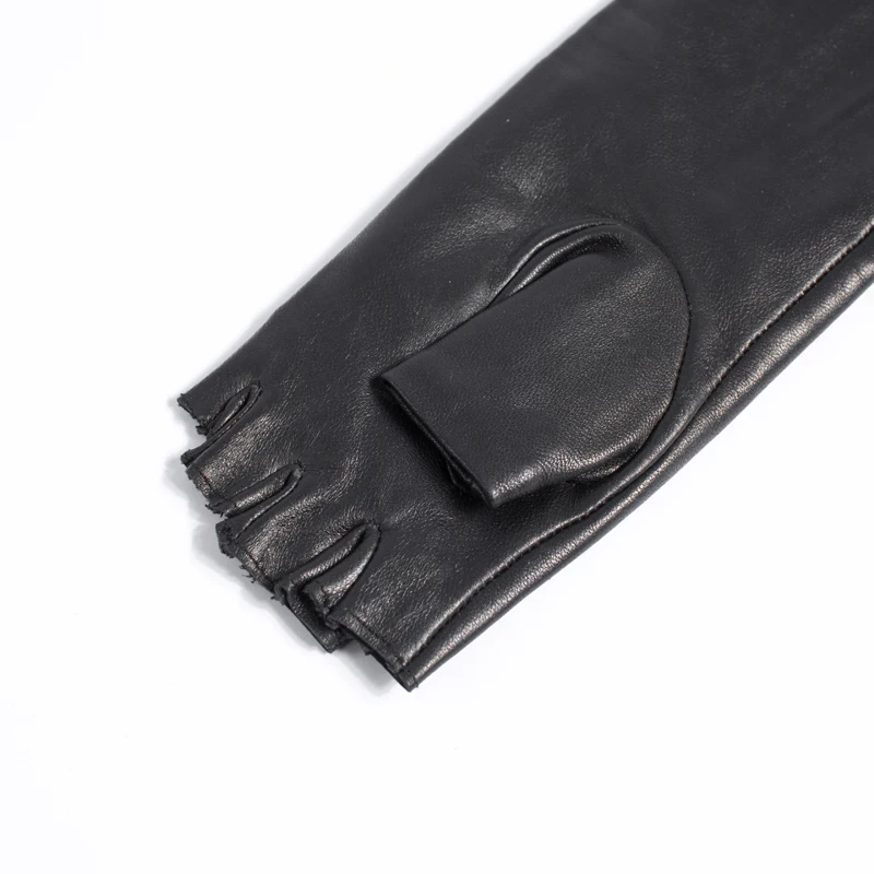 

40cm(15.75") long real sheep leather no finger fingerless long gloves in black