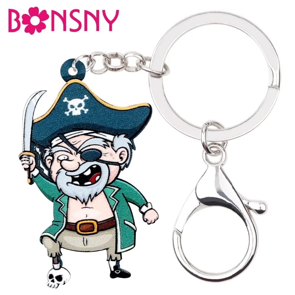 Bonsny акриловые брелки для ключей на Хэллоуин счастливый старый пират кольца