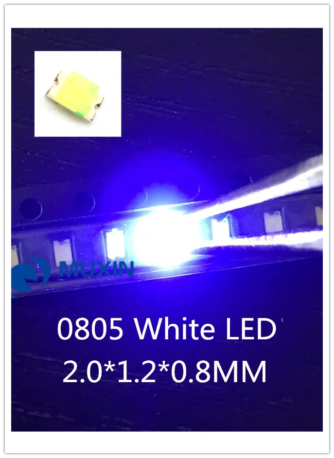 100 шт. 0805 (2012) SMD белый светодиодный чип поверхностного монтажа SMT бусины ультра
