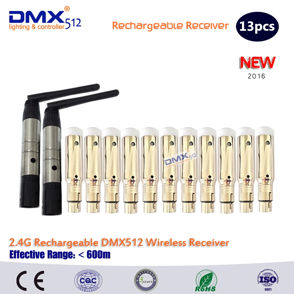 DHL Free shipping 13pcs DMX512 DMX DFI 2.4G Wireless 11 Receiver Built-in Battery & 2 Transmitter Stage Lighting Control | Лампы и