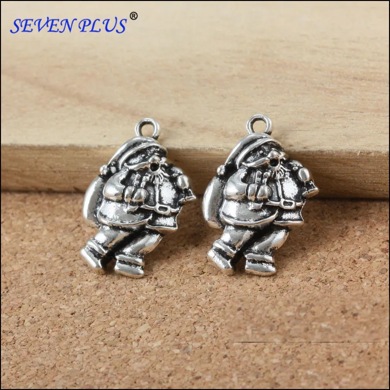 

Newest Good Quality 50 PCS/Lot 15mm*22mm antique silver plated Santa Claus Christmas Charms For DIY