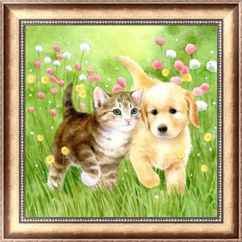 Cats and dogs Diy 5d алмазная картина животное круглая Алмазная мозаика картина стежка вышивка узор вышивка ручной работы Детский подарок - Цвет: Cats and dogs
