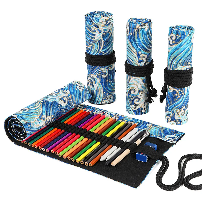 

Portable Kawaii School Roll Pencil Case for Girls Boys Pencilcase Canvas DIY Pen Bag Big 12/24/36/48/72 Student Pen Box Supplie