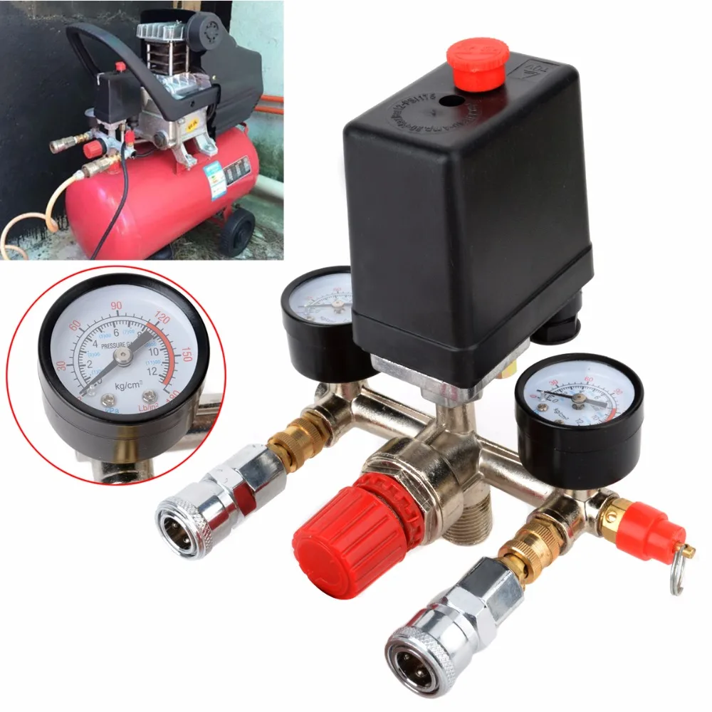 1 шт. 240 В 20A воздушный компрессор давление клапан переключатель 90-120PSI регулятор коллектора манометры 82x82x52 мм