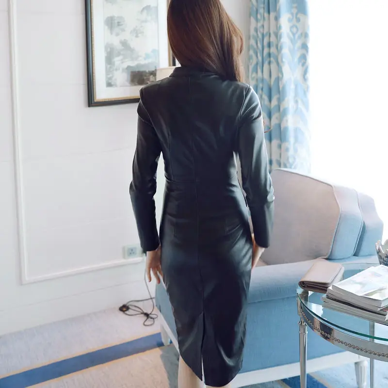 Осенне-зимнее кожаное женское платье Vestidos, Сексуальные облегающие вечерние облегающие платья Eleagnt Robe Femme, уличная одежда на молнии, Дамское Платье Q1073