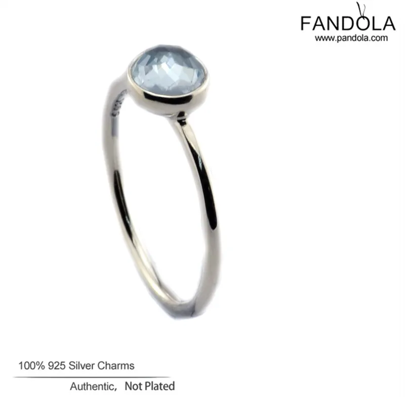 Аутентичные 925 Серебряное кольцо Aqua синий кристалл марта капли камнях для Для