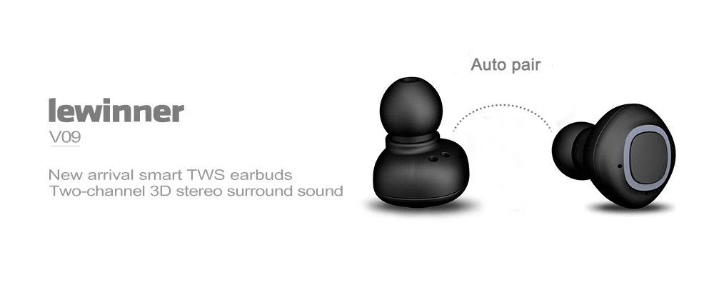 Lewinner V09 Bluetooth наушники беспроводные наушники TWS наушники 500 мАч Мини зарядный чехол глубокий бас стерео звук с микрофоном