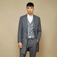 11% wool men coat 2018 new winter long jacket mens grey turn-down collar warm 2 buttons single breasted man overcoat XS size