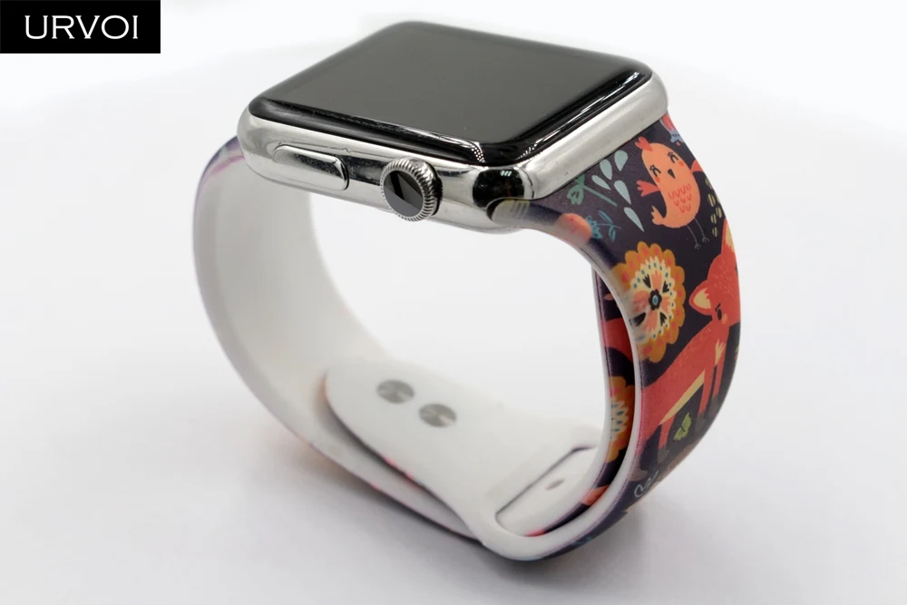URVOI силиконовый ремешок для Apple Watch series 4 5 3 2 1 спортивный ремешок для iWatch AW адаптер Фламинго Леопард граффити живопись 44 мм
