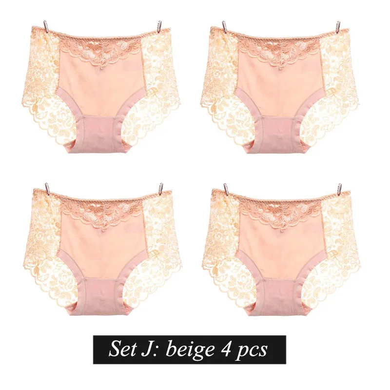 set J BllooBeell, 4 шт., женское кружевное белье трусики, одноцветные сексуальные кружевные трусы для женщин, выдалбливают, средняя посадка, модальное белье, большой размер XXXL - Цвет: set J