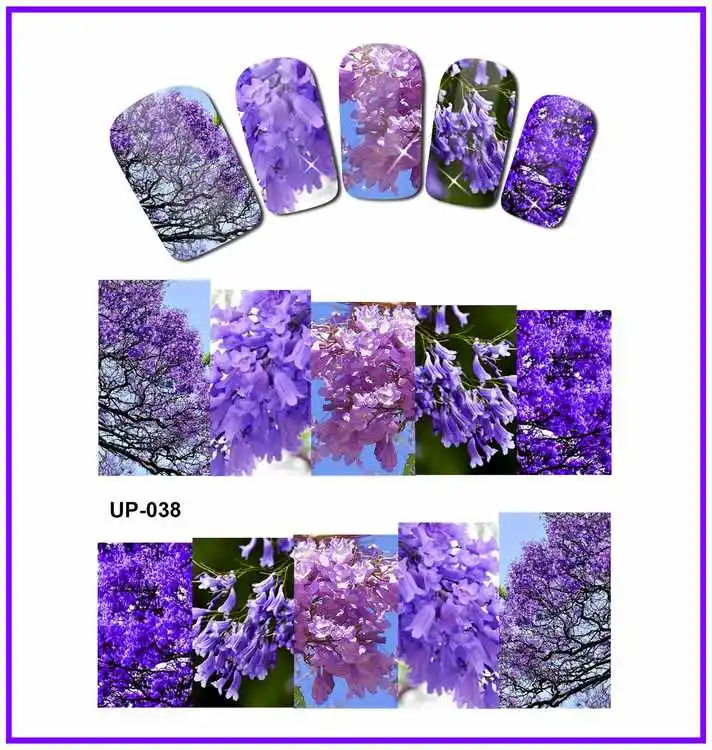 12 упак./лот переводка NAIL ART наклейки на ногти слайдер полное покрытие синий фиолетовый цветок тюльпана JACARANDA UP37-48