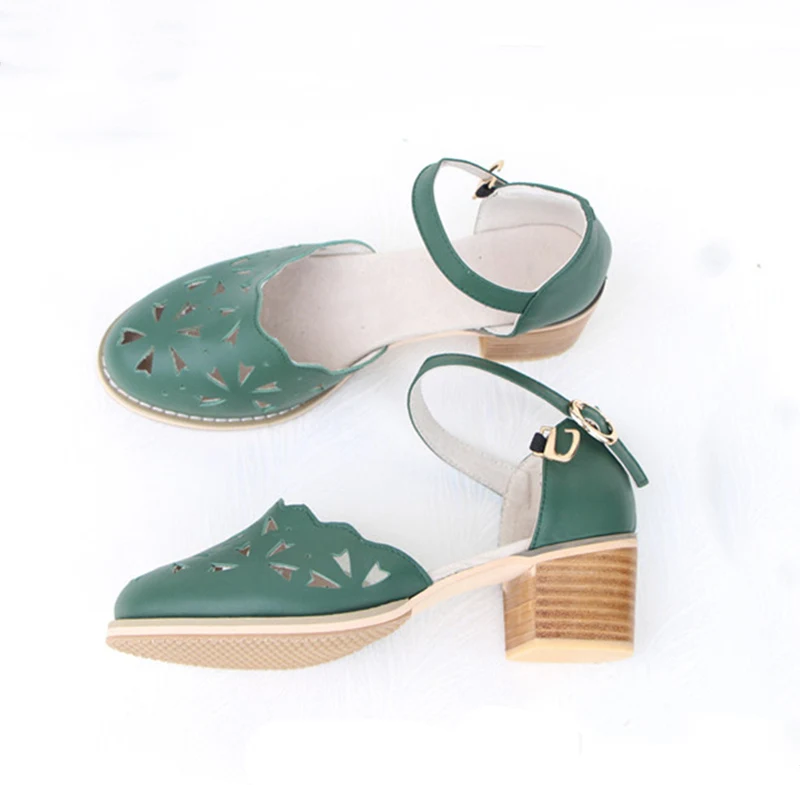 green round toe Женские сандалии; Туфли-оксфорды в винтажном стиле из натуральной кожи; Туфли-гладиаторы на высоком каблуке; летние женские сандалии на платформе; шлепанцы; - Цвет: green round toe