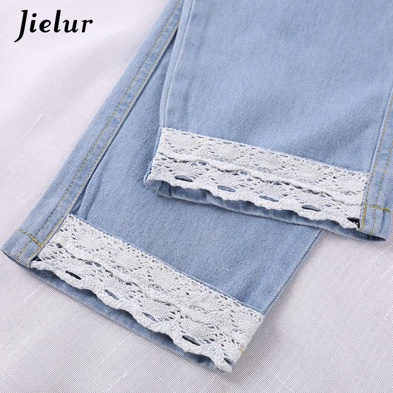 Jielur Chic S 5XL Kawaii кружево джинсы Mujer 2020 в Корейском стиле короткие синие с высокой