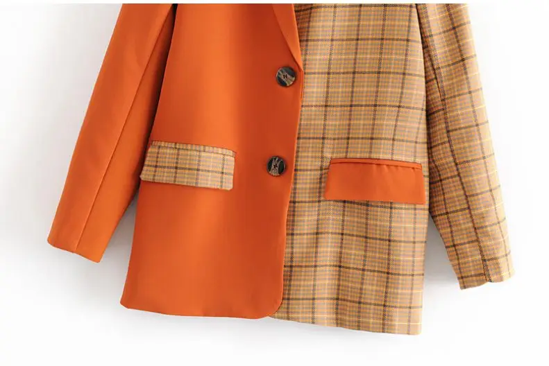 HCBLESS оранжевый мозаичный клетчатый повседневный костюм уличная мода Женский