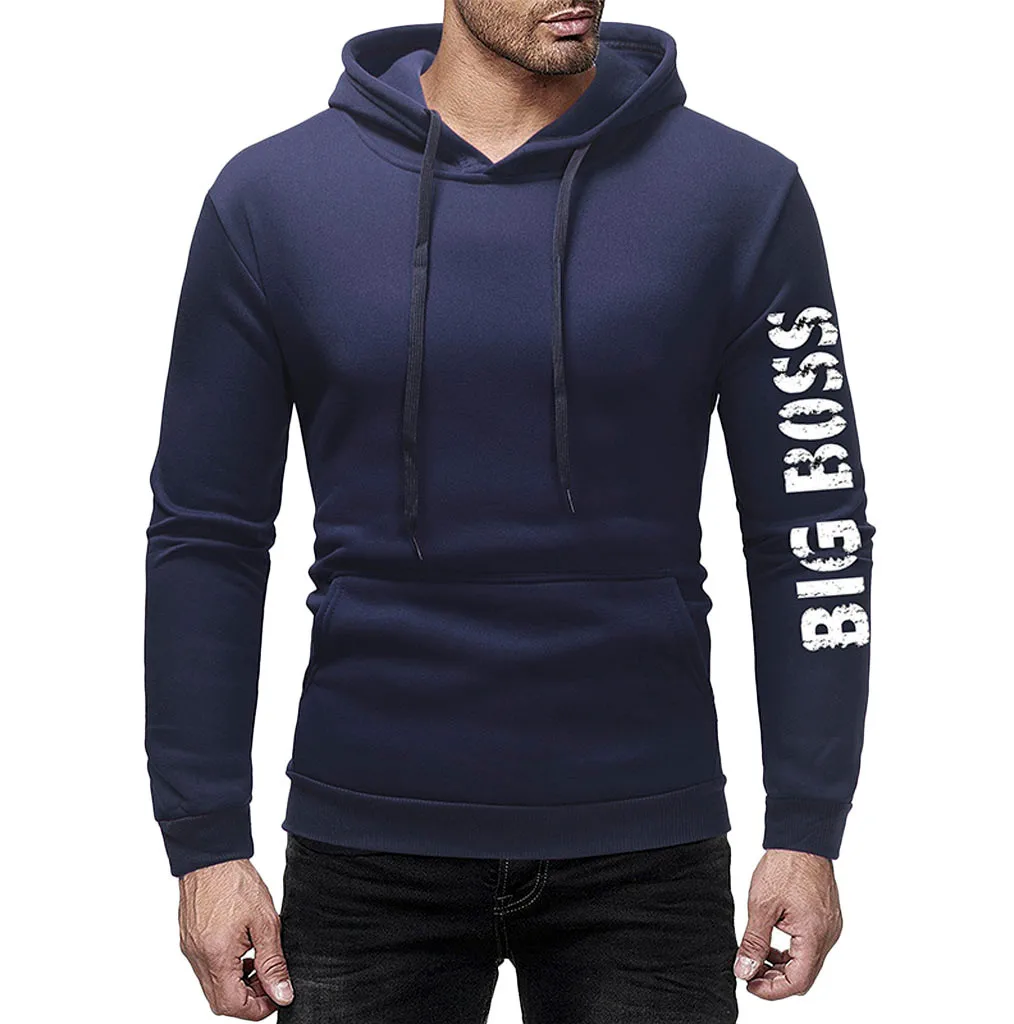 JAYCOSIN men's autumn and winter hooded fleece printing solid color zipper jersey top pants suit sports