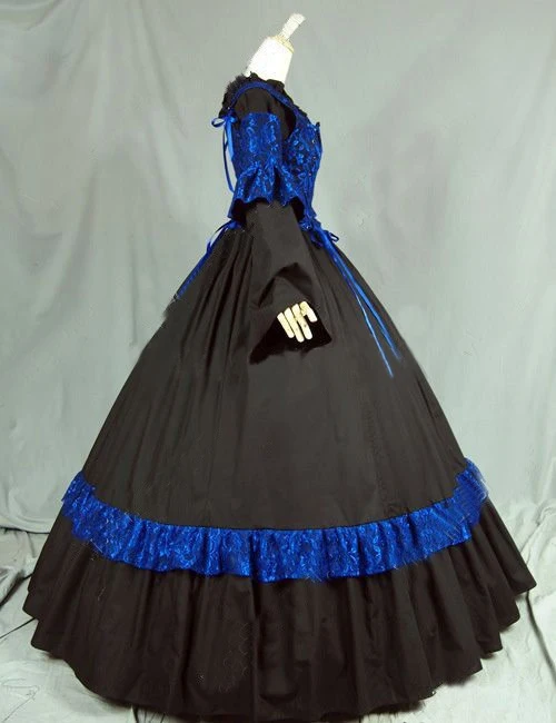 Классический ретро черно синий Готический викторианский костюм с бантом