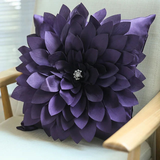 purple flower 3D Ручная работа алмазная круглая подушка, домашний декор белый цвет слоновой кости Розовый Цветы Чехол для подушки 35x35 см с наполнением - Цвет: purple flower