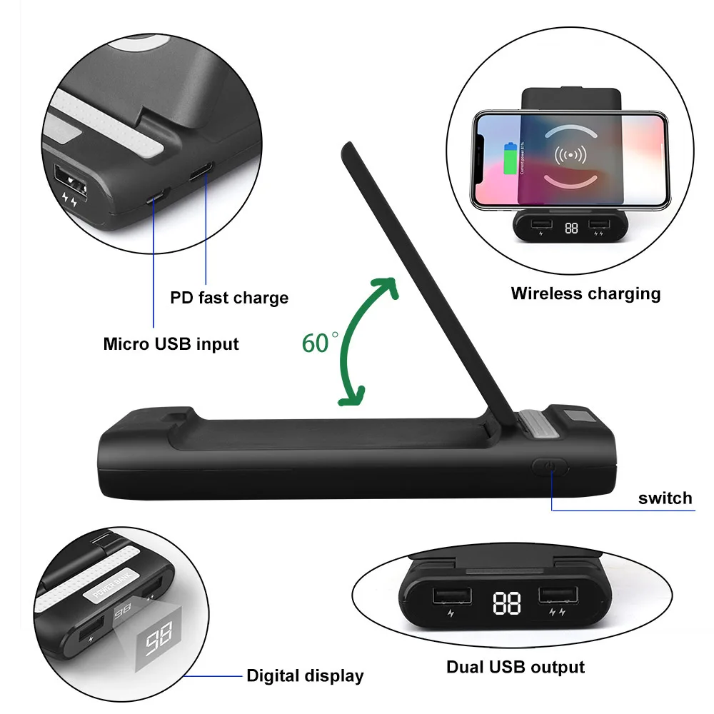 FDGAO 10000 мАч Портативный Qi беспроводной банк питания USB Type C PD Быстрая зарядка для
