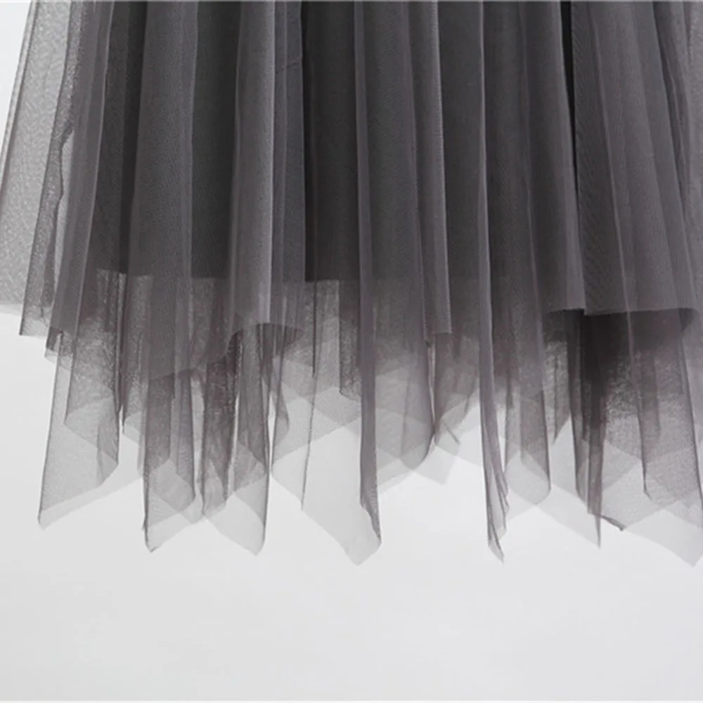 

Mesh A-Line Skirt Lady Women Casual High Waist Solid Sheer Tulle Skirts Asymmetric Multi Colors Streetwear Knee-Length 906-958