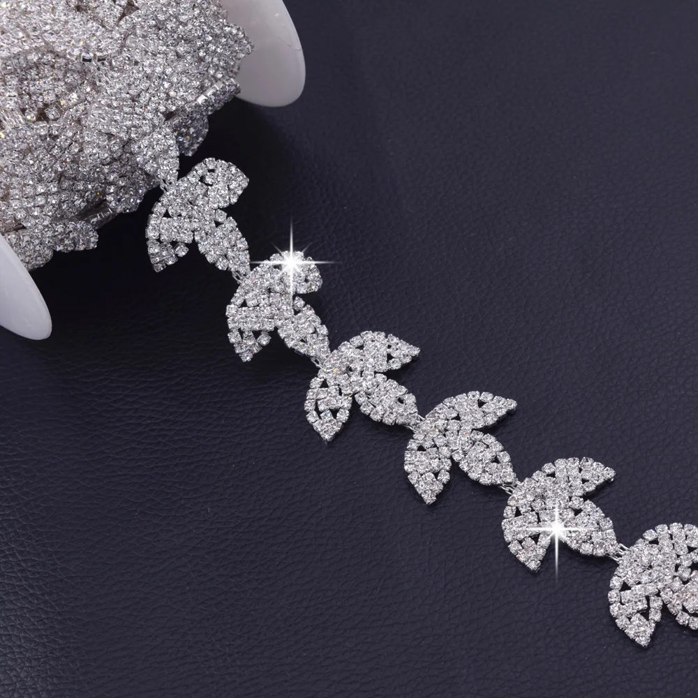 10 ярдов Позолоченные нашивки в форме листьев со стразами для платья пояса сумки