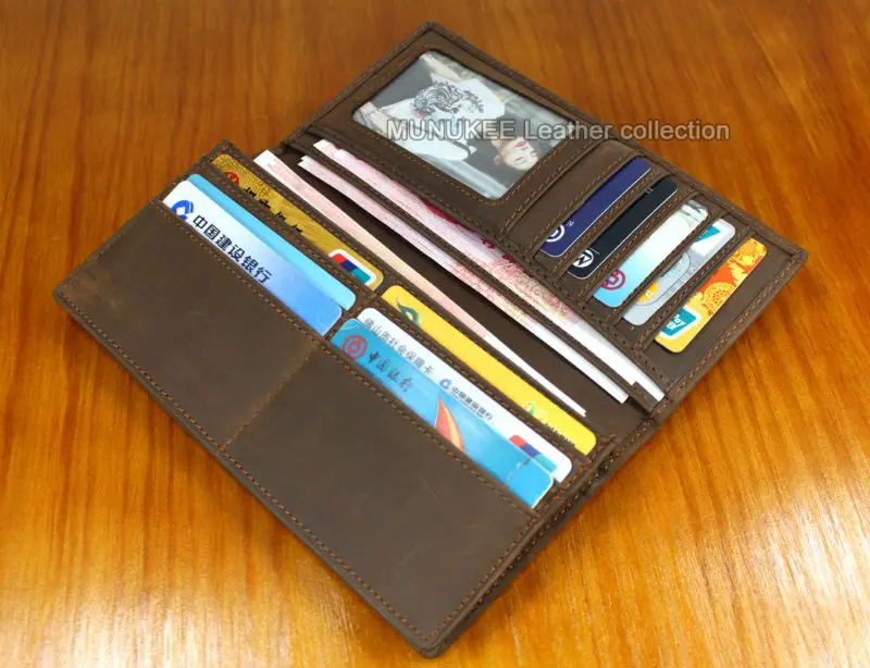 Винтажный кошелек из натуральной кожи Crazy Horse мужской длинный клатч кожаный сумка