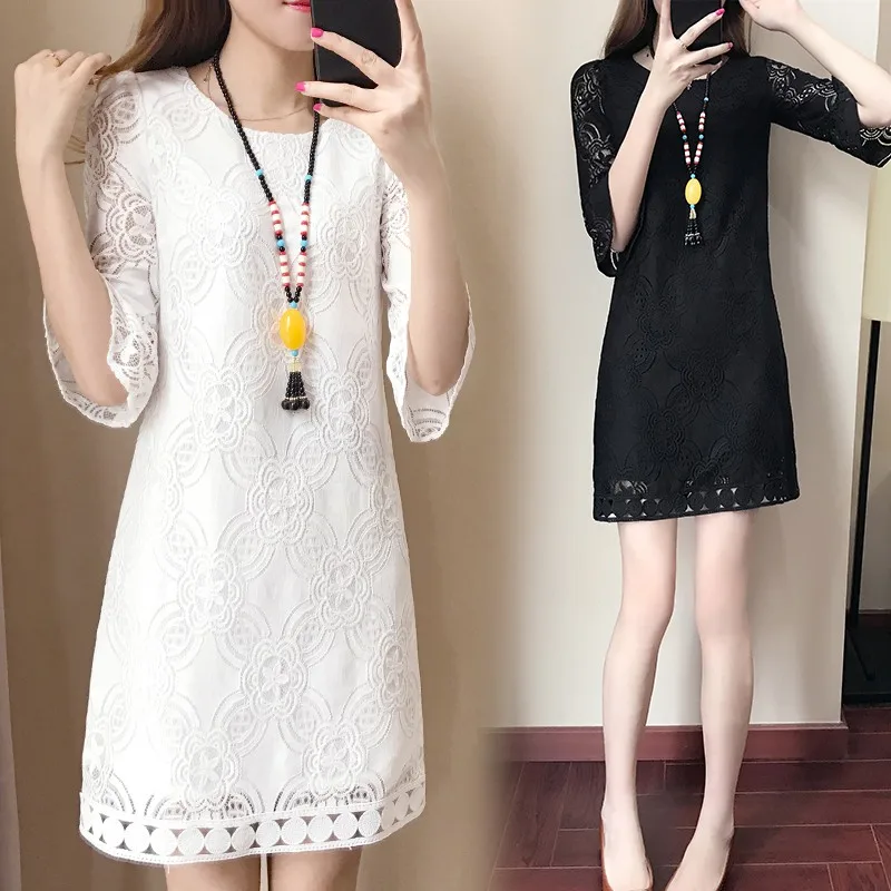 Белое Кружевное Открытое платье для женщин в винтажном стиле с рукавом 3/4 Vestidos осень зима женские вечерние Клубные платья