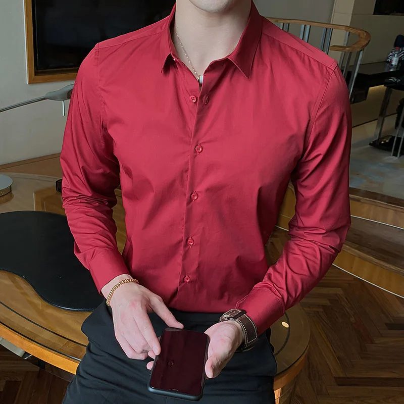 Мужская хлопковая рубашка с длинным рукавом белая или черная однотонная