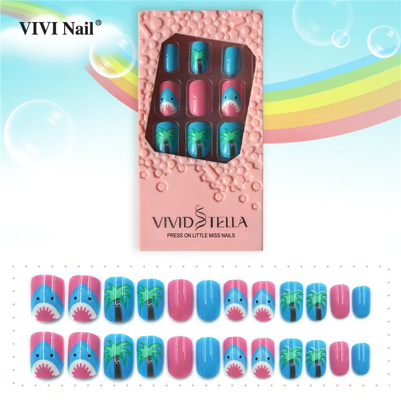 Акула накладные ногти с дизайном 30 шт полное покрытие пресс на детей сладкие