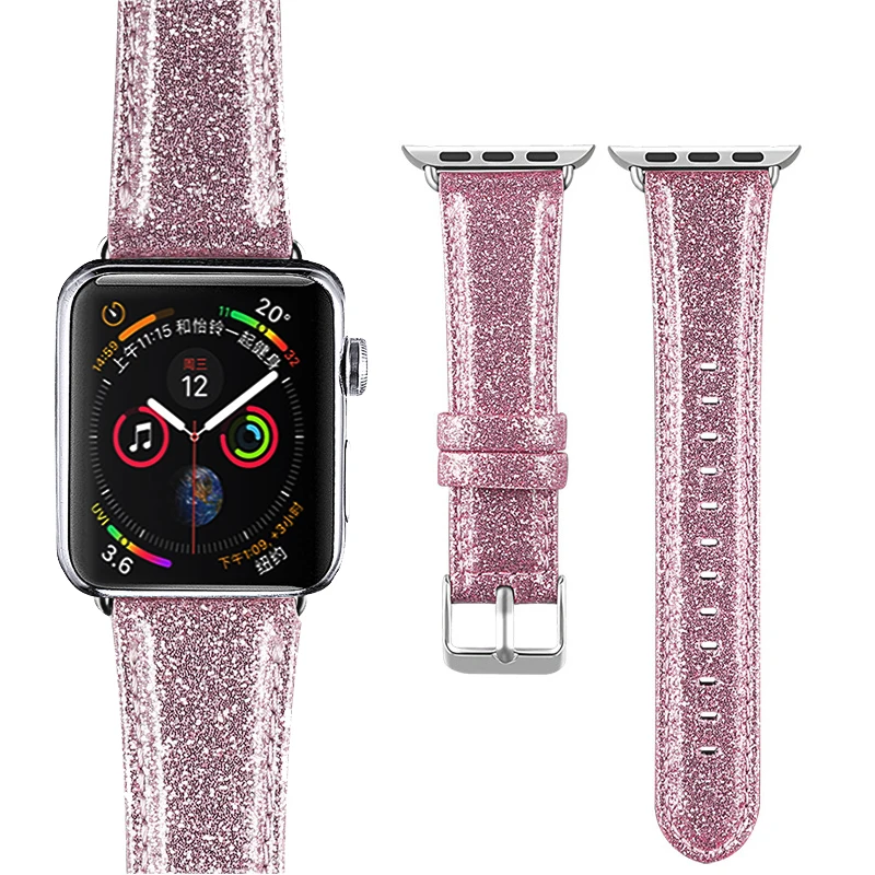 Laforuta для Apple Watch, ремешок 40 мм, 44 мм, кожаный iWatch, ремешок 42 мм, 38 мм, блестящий, мощный, шикарный, наручные часы, браслет на Рождество