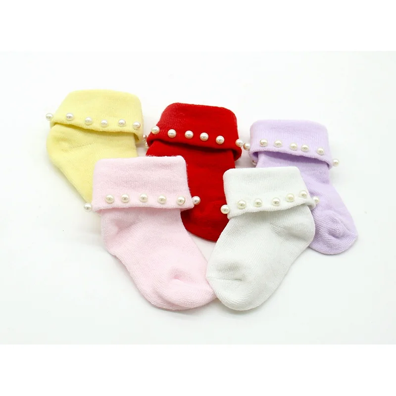 Милые носки для принцессы Детские с кружевными оборками и жемчужинами