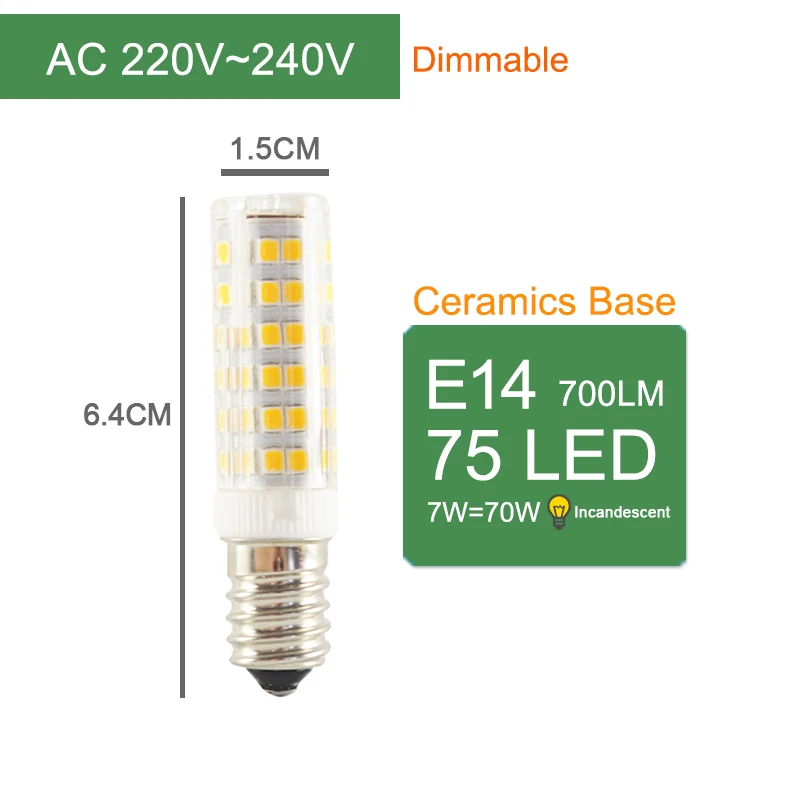 7W 75LED Dimmable Kaguyahime 10 шт. светодиодный E14 220 В лампа с регулируемой яркостью керамическая для зерен светодиодный лампочка E14 5 Вт 6 Вт 7 Вт 9 Вт украшение свечей люстра Ampoule Bombillas - Испускаемый цвет: 7W 75LED Dimmable