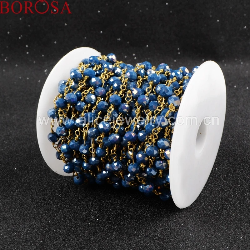 BOROSA Rosary chain Ink blue Natural Stone crystal Quartz faceted Beaded Gold Plated Silver Color or brass necklace JT033 | Украшения и