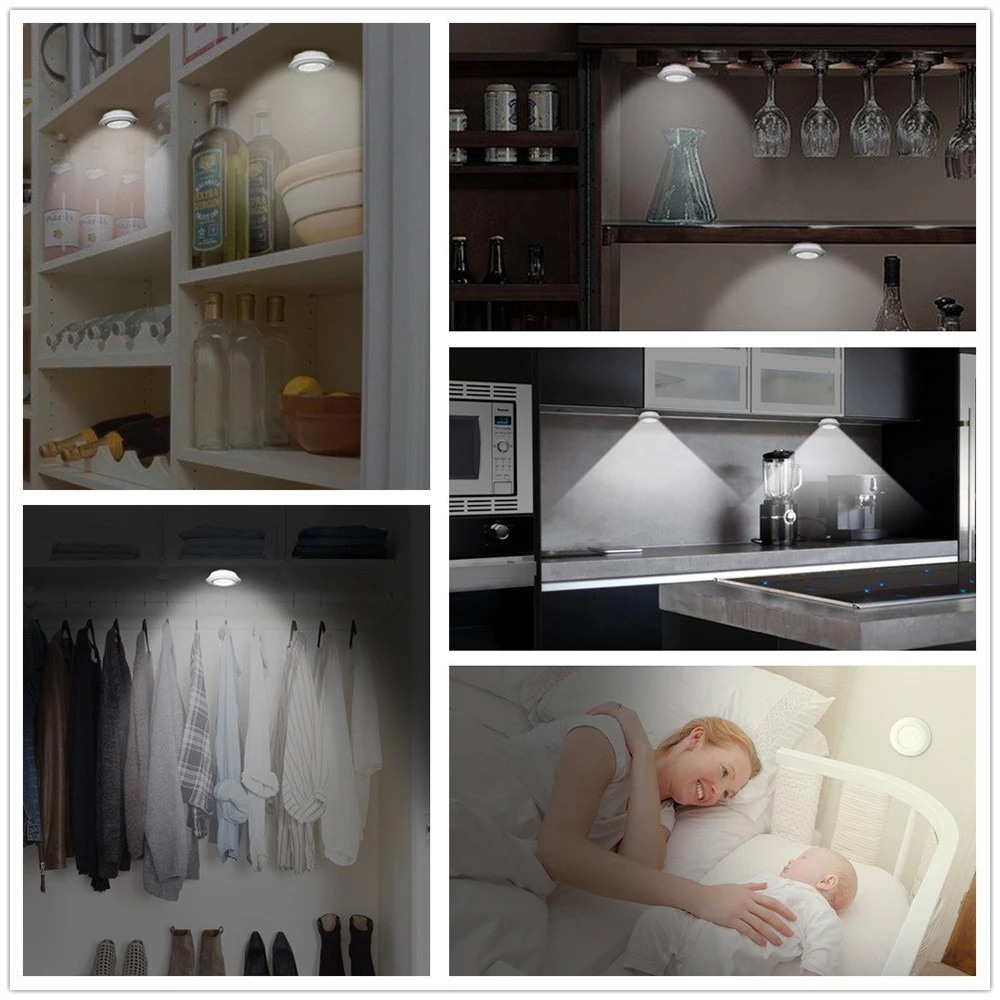 

Dimmable Touch Sensor LED Under Cabinet Light COB Led Puck Lights Closet Cupboard Showcase Drawer Wardrobe Indoor night Light