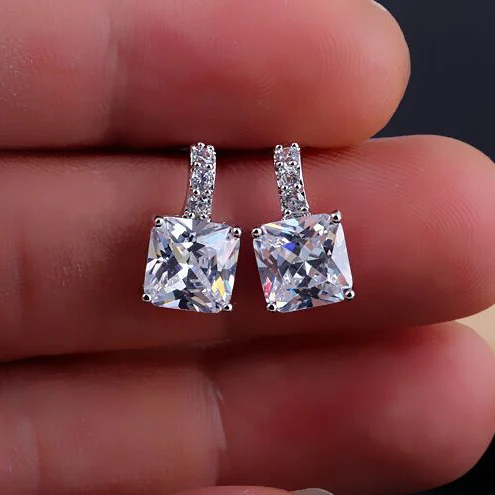 Модные серьги-пусеты с кубическим цирконием квадратные женские серьги из