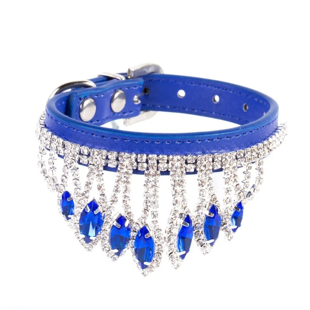 Blue Прямая поставка роскошный драгоценный камень ошейник для питомца для кошки маленькая собака щенок ошейники Чихуахуа вечерние украшения аксессуары для животных принадлежности - Цвет: Blue