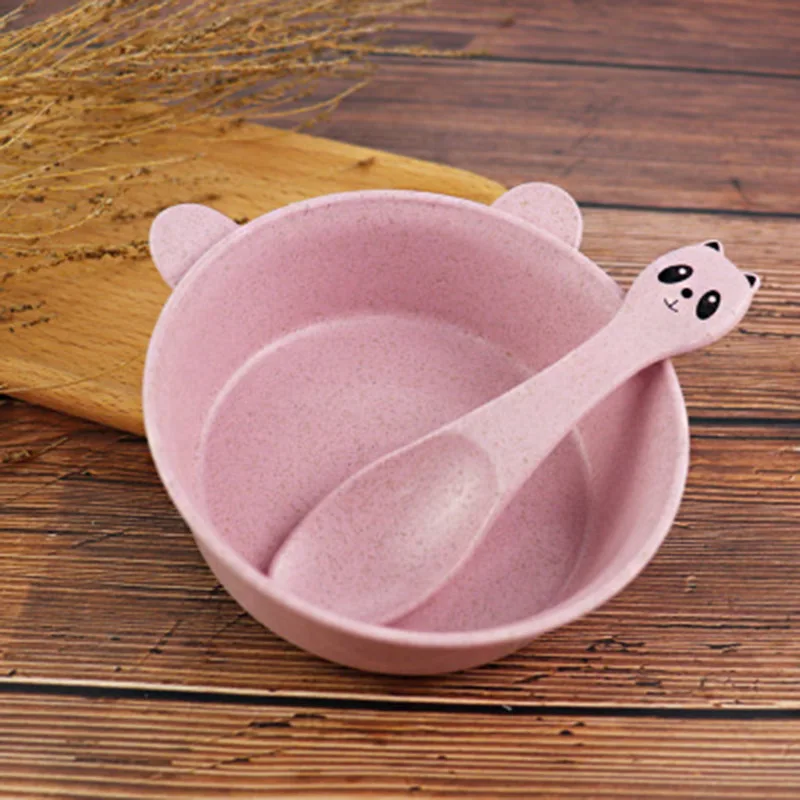 Pink 2 шт./компл. для детских бутылочек, Еда посуда панда пшеницы детская посуда eco-friendly Детские тренировочные столовые приборы для тарелочной чаши ложка BB5088 - Цвет: Pink