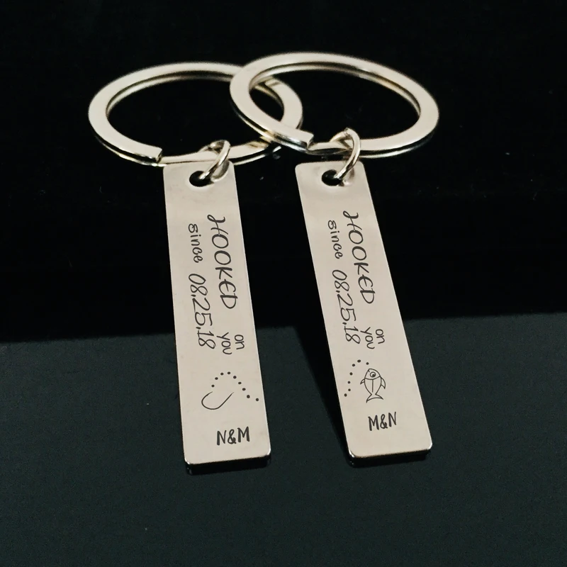 Stick Figure Little Fish Lovers Keychain Engraved Hooked Personalized Date And Letter Couple Lover Exclusive Gift Charm Key Ring | Украшения