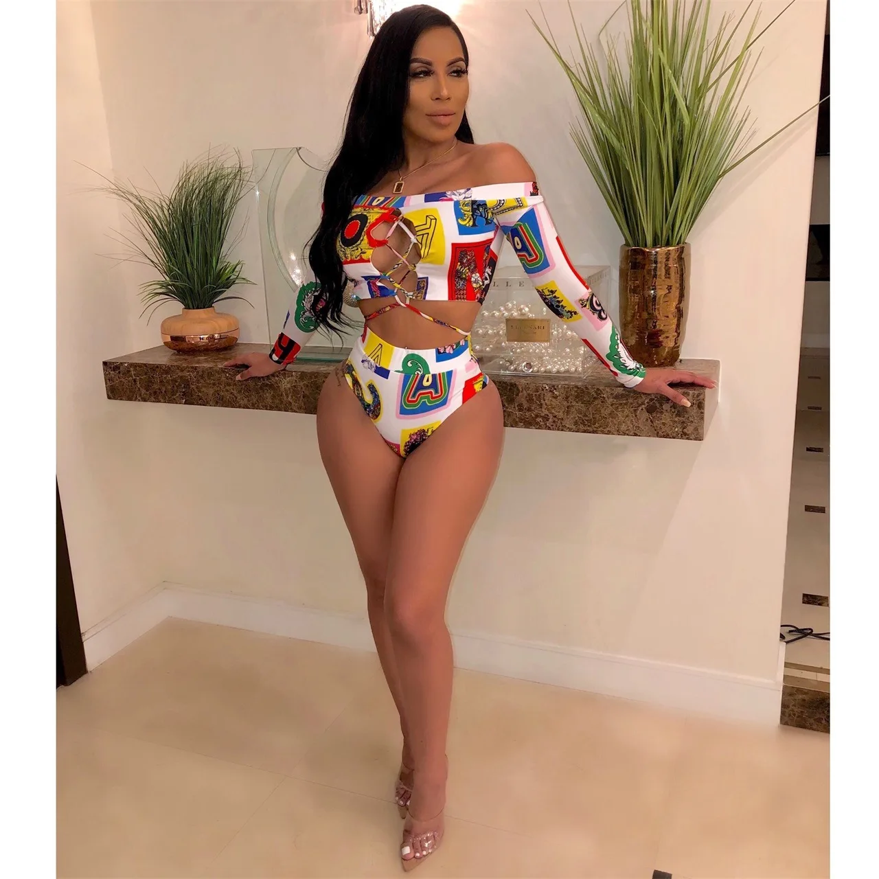 Женский пляжный комплект из 2 предметов на шнуровке сексуальный топ с длинным