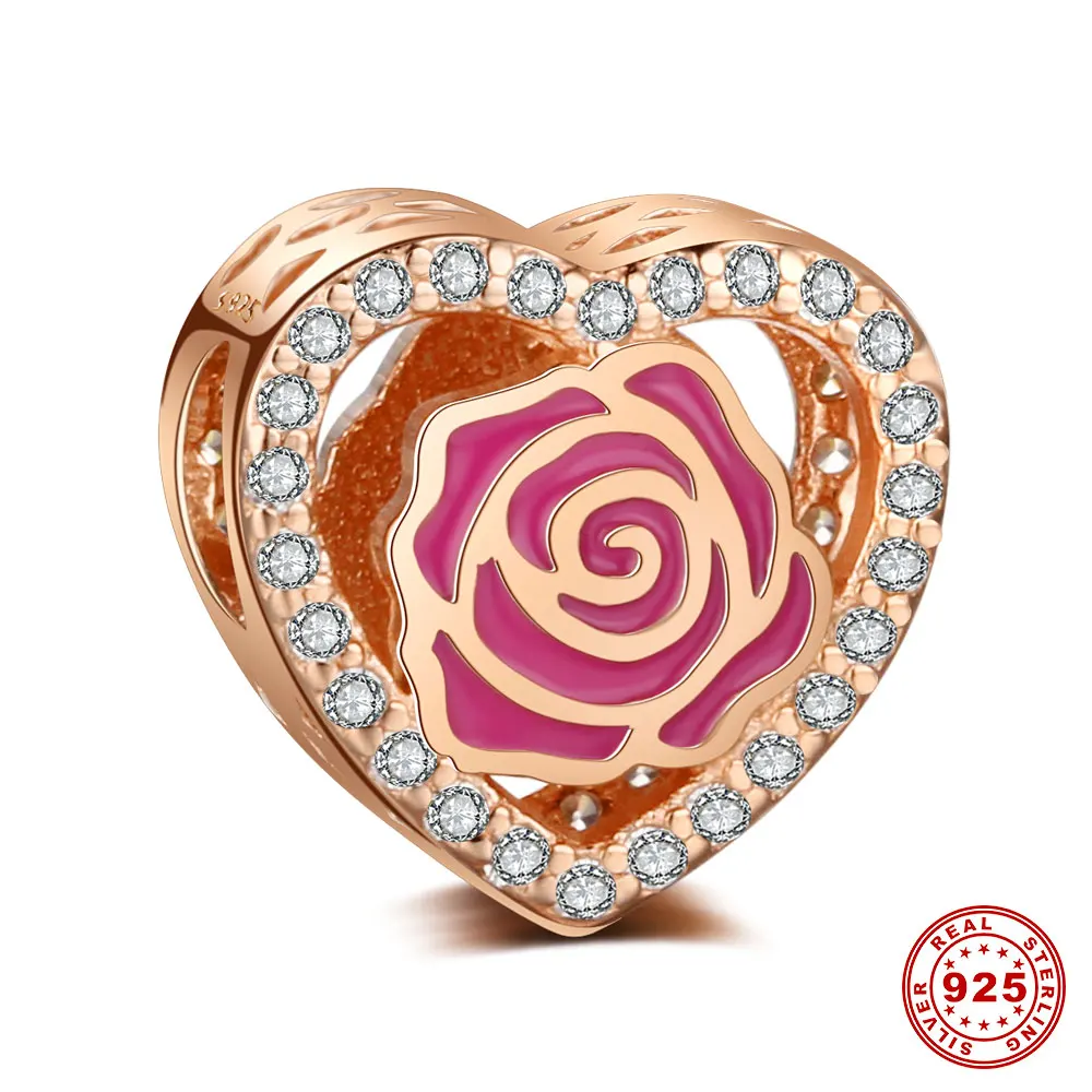 Серебро S925 пробы Клевер Шарм-бусины в виде цветка Vnistar оптом сердце цветок Сделай Сам 925 серебро Европейский бисер "талисман"