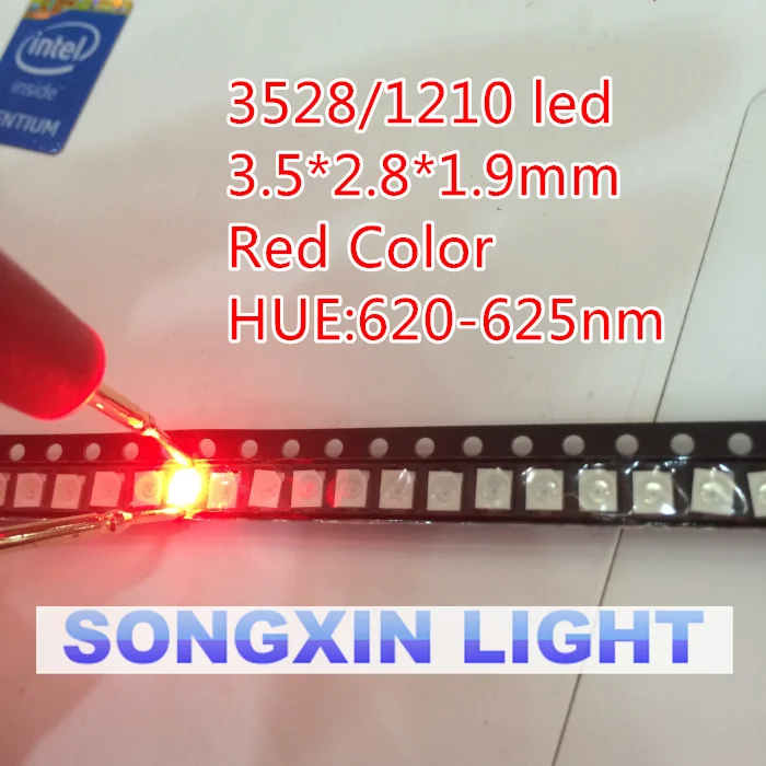 100 шт 3528/1210 Красный Smd Plcc 2 ультра яркий светильник излучающие Диоды Led 2015